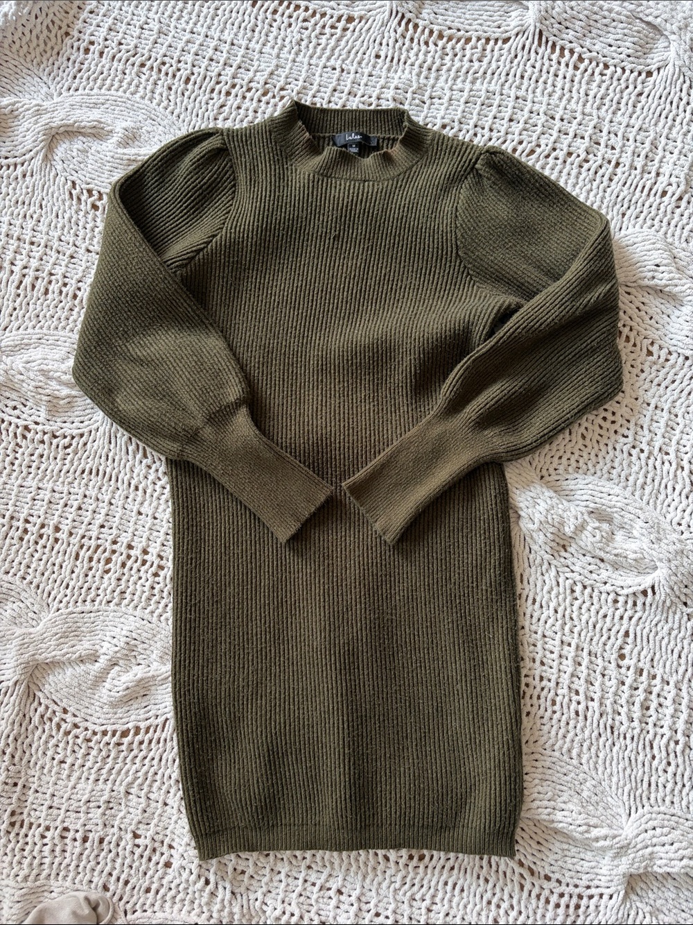 Lulu's Olive Green Ribbed Crewneck Sweater Midi Dress
